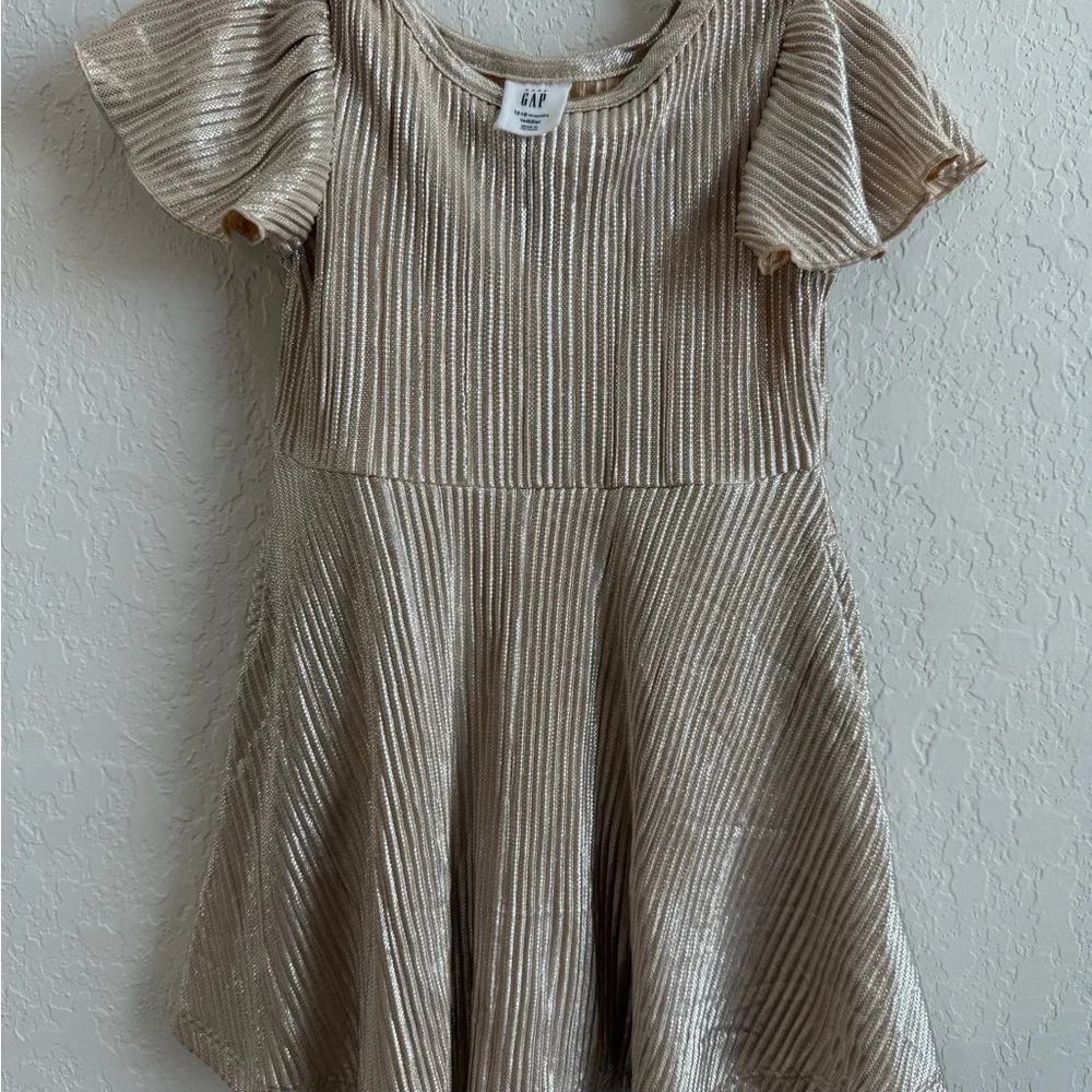 GAP Girls Metallic Cream Gold-Striped Party Dress